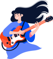 Hand Drawn musicians playing guitar and singing in flat style png