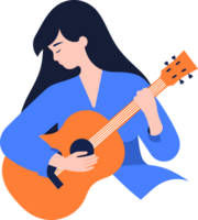 Hand Drawn musicians playing guitar and singing in flat style png