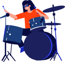 Hand Drawn musicians playing drums in flat style png