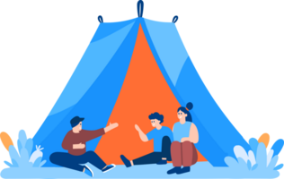 Hand Drawn Tourists with campfire in flat style png