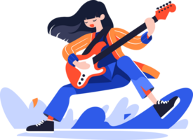 Hand Drawn musicians playing guitar and singing in flat style png