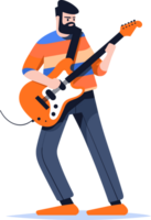 Hand Drawn musicians playing guitar and singing in flat style png