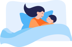 Hand Drawn Mother hugging her child happily in flat style png