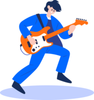 Hand Drawn musicians playing guitar and singing in flat style png