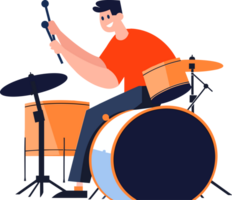 Hand Drawn musicians playing drums in flat style png