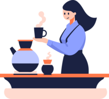 Hand Drawn Barista making coffee happily in flat style png