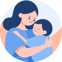 Hand Drawn Mother hugging her child happily in flat style png