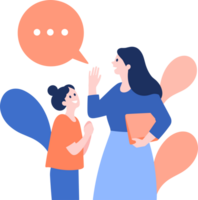 Hand Drawn mother and child talking happily in flat style png