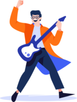 Hand Drawn musicians playing guitar and singing in flat style png