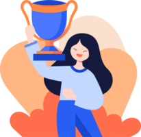 Hand Drawn Successful businessman with a trophy in flat style png