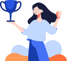 Hand Drawn Successful businessman with a trophy in flat style png