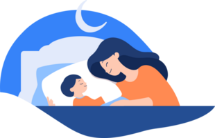 Hand Drawn Mother hugging her child happily in flat style png