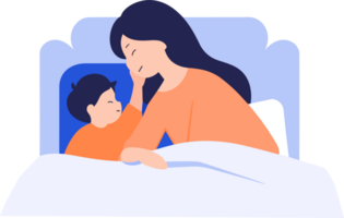 Hand Drawn Mother hugging her child happily in flat style png