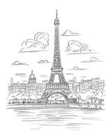 Eiffel Tower black and white sketch vector