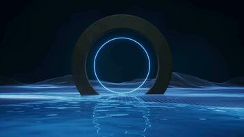 Digital space with round geometric door, 3d rendering. video