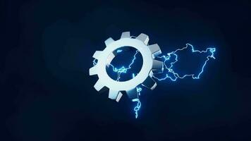 Loop animation of gear with lightning effect, 3d rendering. video