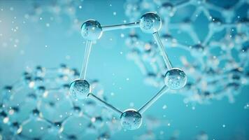 químico molécula con azul fondo, 3d representación. video