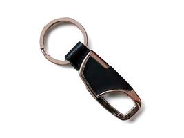 Keychain in leather and aluminum on a white background photo