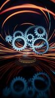 Mechanical gears belt with spin lines effect background, 3d rendering. video