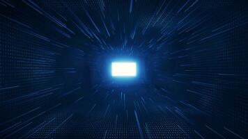 Sombrio azul digital ciberespaço túnel, 3d Renderização. video
