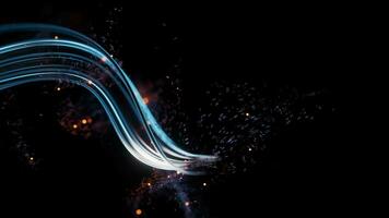 Flowing curve and particles background, 3d rendering. video