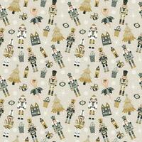 Seamless Christmas Pattern with Nutcrackers ballerina in Vector on beige.
