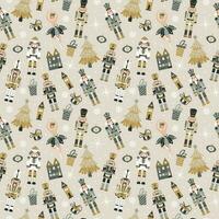 Seamless Christmas Pattern with Nutcrackers ballerina in Vector on beige.