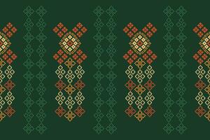 Ethnic geometric fabric pattern Cross Stitch.Ikat embroidery Ethnic oriental Pixel pattern green background. Abstract,vector,illustration. Texture,clothing,frame,decoration,motifs,silk wallpaper. vector