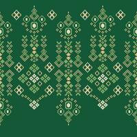 Ethnic geometric fabric pattern Cross Stitch.Ikat embroidery Ethnic oriental Pixel pattern green background. Abstract,vector,illustration. Texture,clothing,frame,decoration,motifs,silk wallpaper. vector
