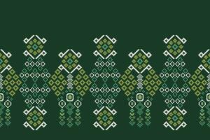 Ethnic geometric fabric pattern Cross Stitch.Ikat embroidery Ethnic oriental Pixel pattern green background. Abstract,vector,illustration. Texture,clothing,frame,decoration,motifs,silk wallpaper. vector