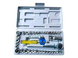 one box socket wrench kit on white background photo