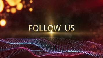 Follow us golden text with gold bokeh particles wave video