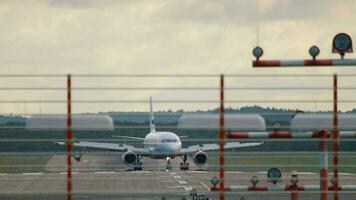 DUSSELDORF, GERMANY JULY 23, 2017 - Finnair Airbus A320 btaxiing on the runway of Dusseldorf airportt DUS. Passenger plane arrives at the airport, goes to the terminal video