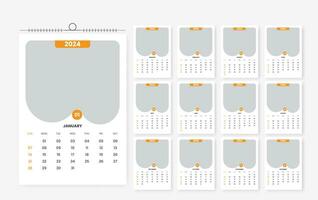 2024 wall calendar template design 12 page vector