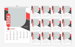 2024 wall calendar template design 12 page vector