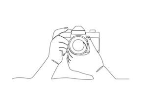 A hand set the focus of a digital camera vector