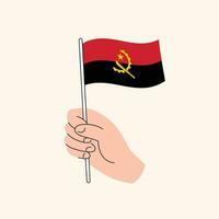 Cartoon Hand Holding Angolan Flag, Isolated Vector Drawing.