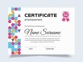 Memphis modern certificate of achievement template with icon badge. Perfect for employee awards. vector