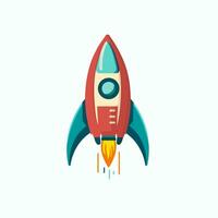 Simple retro spaceship icon. Cartoon rocket spaceship take off. Isolated vector illustration.