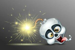 Cartoon funny Halloween skull bomb ready to explode with tongue out. vector