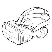 Virtual reality headset outline drawing vector, Virtual reality headset drawn in a sketch style, black line Virtual reality headset trainers template outline, vector Illustration.