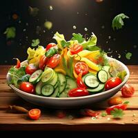 Vegetable salad, Vegetable salad realistic restaurant backgroundhigh quality ai image generated photo