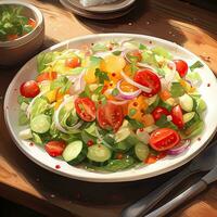 Vegetable salad, Vegetable salad realistic restaurant backgroundhigh quality ai image generated photo