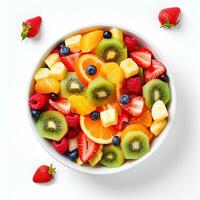 Fruta ensalada, frutal ensalada vistoso minimalista estilo, Fruta ensalada parte superior vista alta calidad ai imagen generado foto