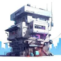 House anime style, House cyberpunk theme white background high quality ai image generated photo