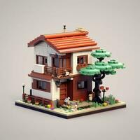 casa anime estilo, casa Lego blanco antecedentes alto calidad ai imagen generado foto
