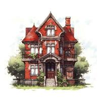 House anime style, House red brick white background high quality ai image generated photo