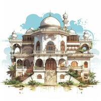 House anime style, House muslim architecture white background high quality ai image generated photo