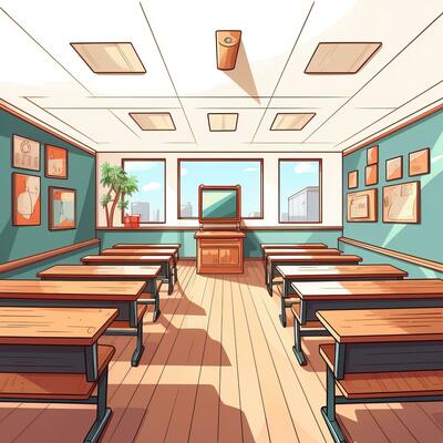 Premium AI Image  Anime Classroom Background without People With Flat  Cartoon Style and Pastel Color