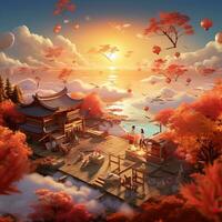 Autumn virtual fantasy levitation scene high quality ai generated image photo